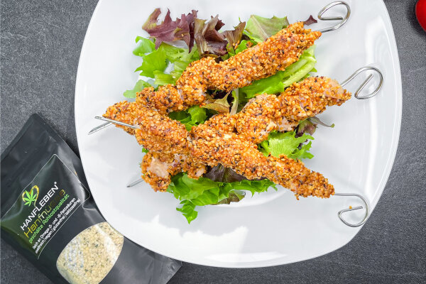 Hähnchenspieße mit Hanfnüssen - Hähnchenspieße mit Hanfnüssen